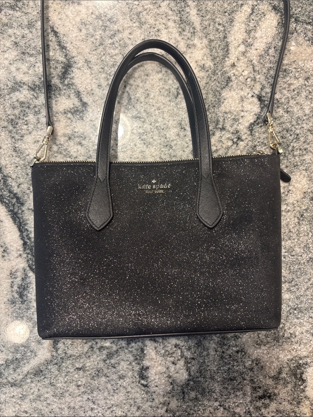 kate spade black glitter satchel with detachable strap